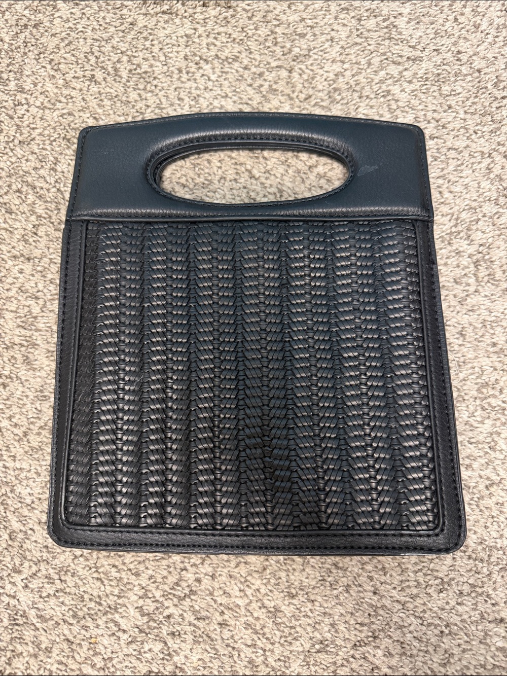 Anthropologie Black Woven Cutout Handle Clutch Bag